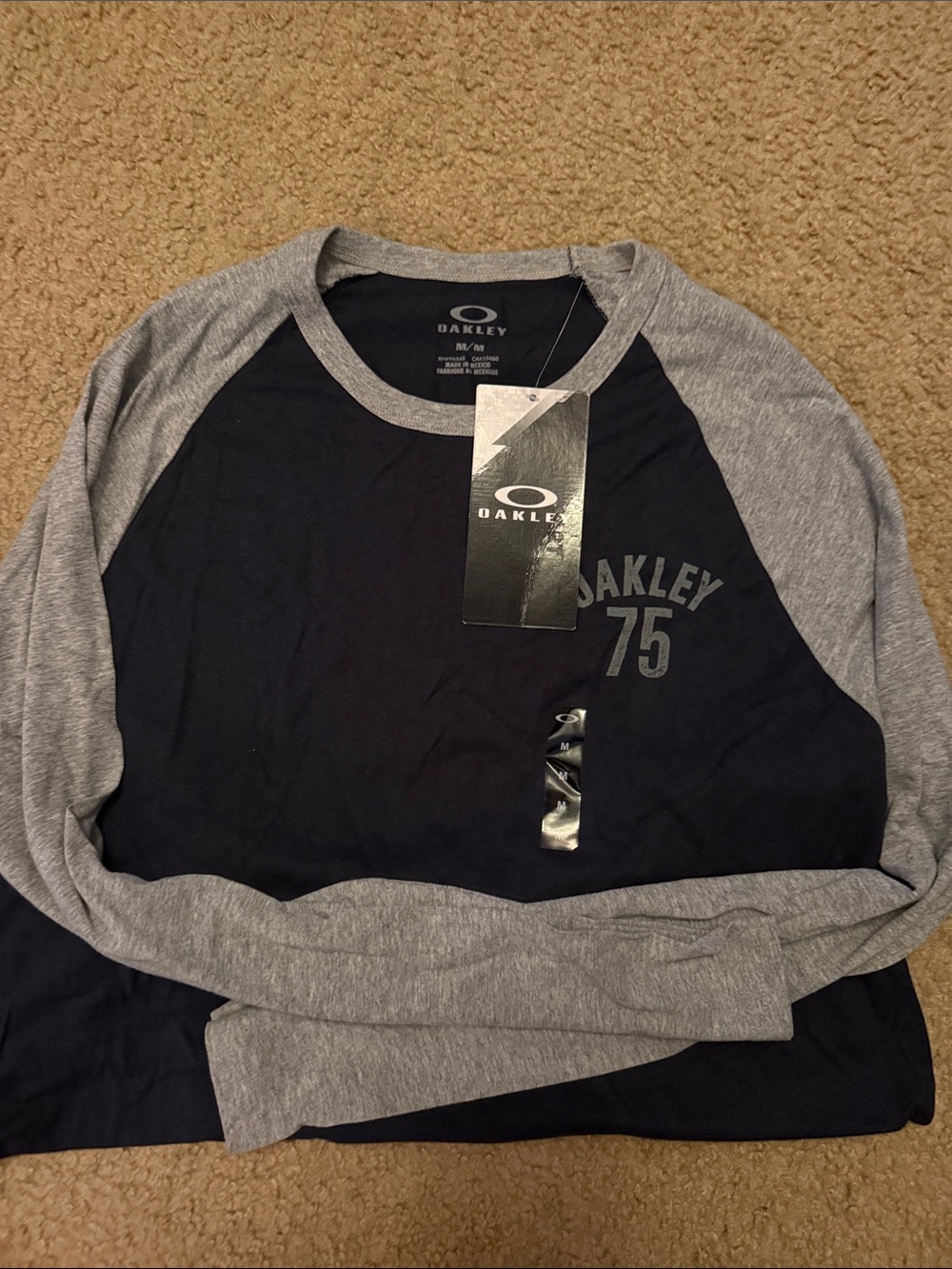 Oakley Navy and Gray Raglan Long Sleeve Shirt with 75 Graphic
